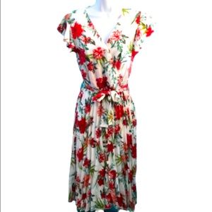 TOXIK3 FLORAL ACCORDION PLEATED WRAP DRESS